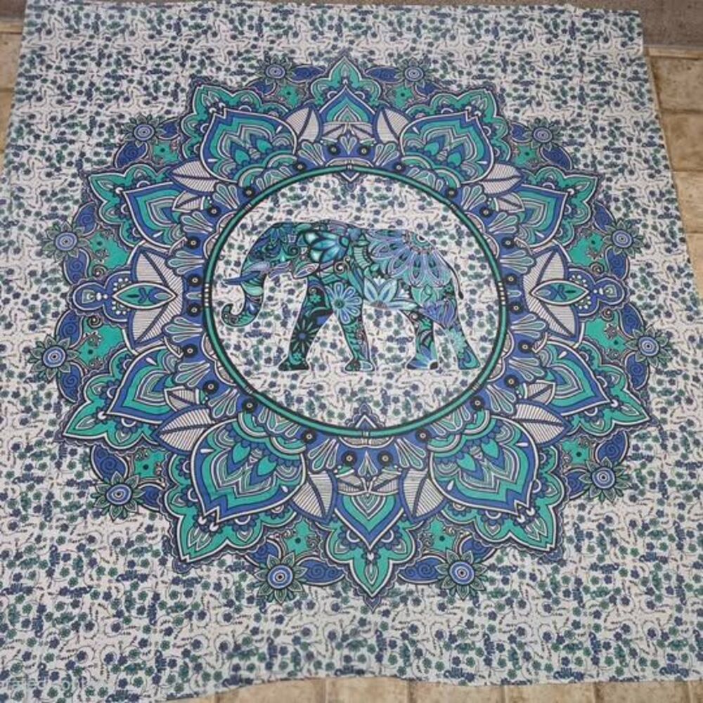 Blue Elephant Mandala Tapestry